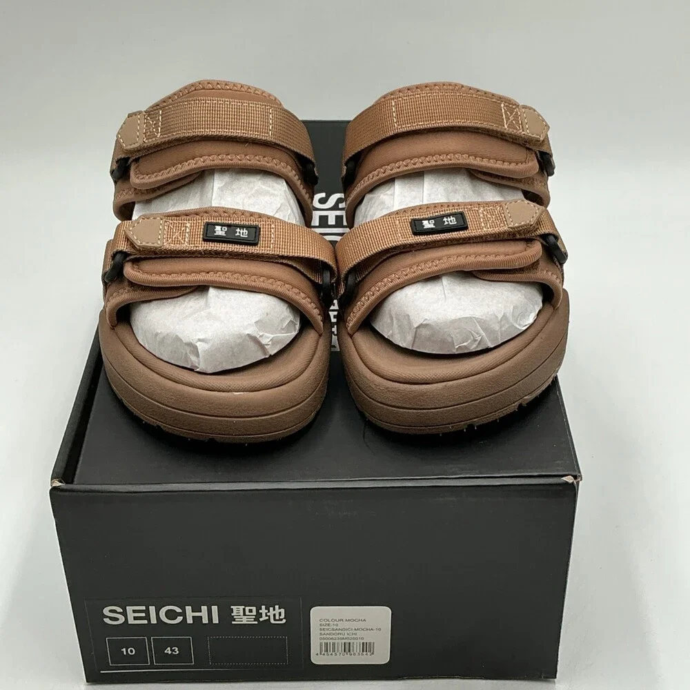 Seichi Sandoru Ichi Sandals Men 10 Taupe Slip On Open Toe Platform Slide Eby2913